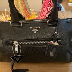 Prada Black Leather Tote with Gold Accents